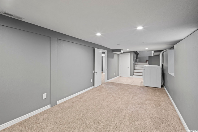 basement featuring carpet