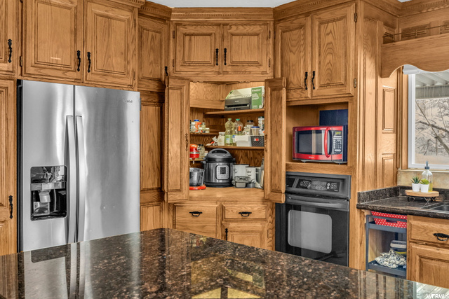 Appliance garage cabinet with lights & outlets