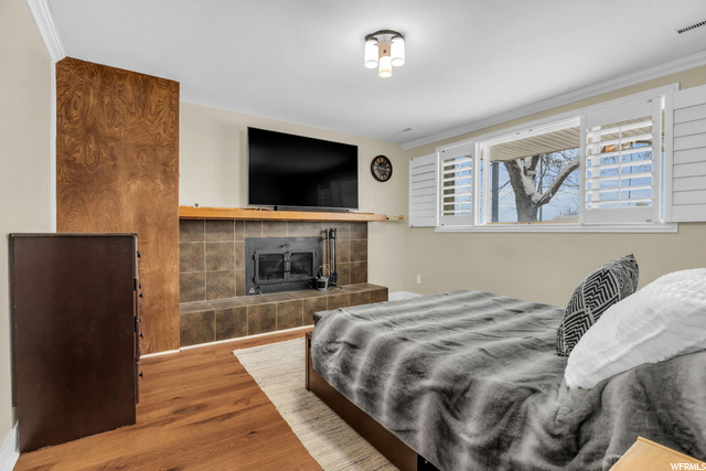 Downstairs bedroom with fireplace & flex bonus roo