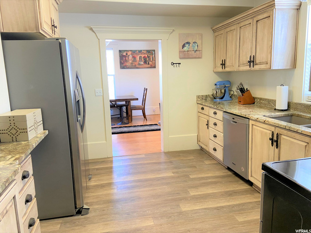 View from kitchen to dining