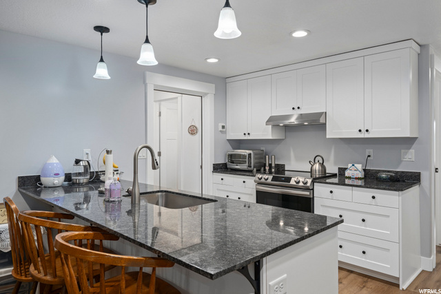 basement kitchen with island