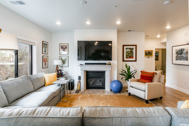 Warm, inviting fireplace