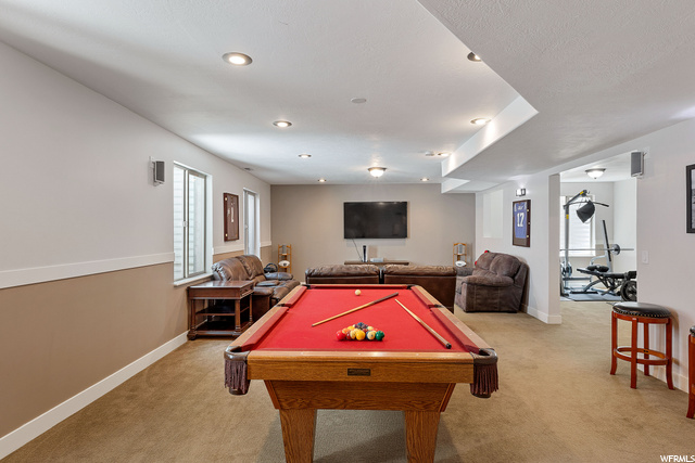Playroom featuring carpet and natural light