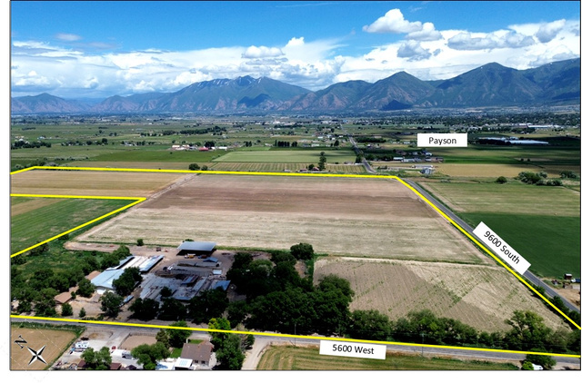 116.69 acres located within the growth path of Payson, Utah. Zoned RA-5 (Res-Agricultural 5-Acre Min) in Utah County. Parcels #29:001:0068 & #29:001:0086 (2022 taxes: $4,899). 231.70 shares of Strawberry Valley Project water through Highline Canal, CUP water (rented), & Water Rights: 51-4948, 51-4867, & 51-4884. 80 acres irrigated with wheel lines and flood irrigation. Farm yields: Silage corn: 24 ton/acre, Alfalfa: 5-7 ton/acre. Utilities: power, well water, propane gas, & septic sewer. Old house, quonset, sheds, barn, two trailers, & corrals. 12 miles southwest of Provo, Utah. 45 miles south of Salt Lake City, Utah.