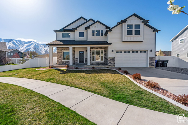 Beautiful, spacious home nestled in Legacy Farms Estates in Spanish Fork! This home boasts multiple large rooms including bonus rooms for the perfect playroom, home gym, or extra bedrooms! You'll love the convenience of washer and dryer hookups in the basement and the top floor. The second kitchen downstairs will make it convenient for hosting or entertaining guests! The west side of the home features plenty of parking for your camping trailer or recreational toys. This home is ideally located next to the border of Mapleton and within minutes of parks, Spanish Fork Hospital, retail, Hobble Creek, and Spanish Fork Canyon. Appliances have been added to both kitchens. Square footage figures are provided as a courtesy estimate only and were obtained from the county. The buyer is advised to obtain an independent measurement.