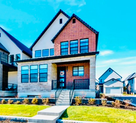 Contemporary home with a front lawn