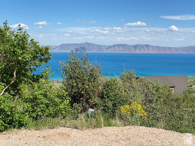 View of water feature with a mountain view