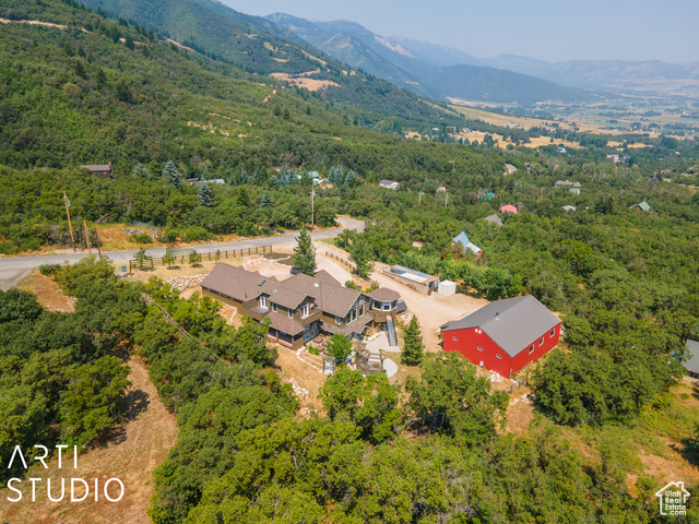 Drone / aerial view with a mountain view