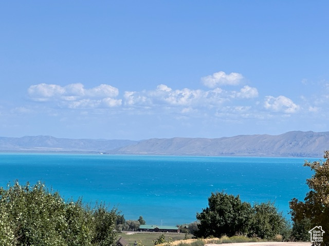 View of water feature with a mountain view