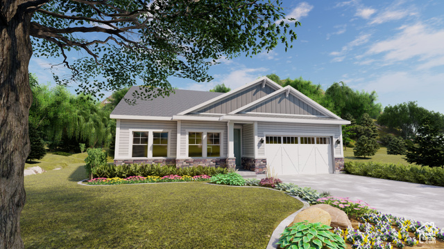 Craftsman-style house with a garage and a front yard