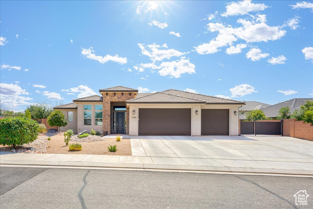 Prairie-style house with a garage