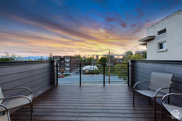 View of deck at dusk