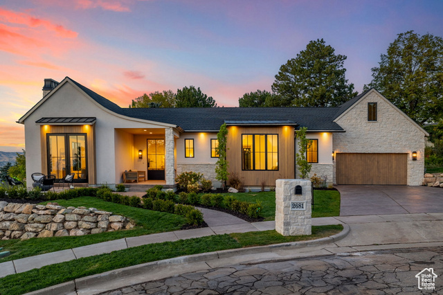 View of front of home with a garage