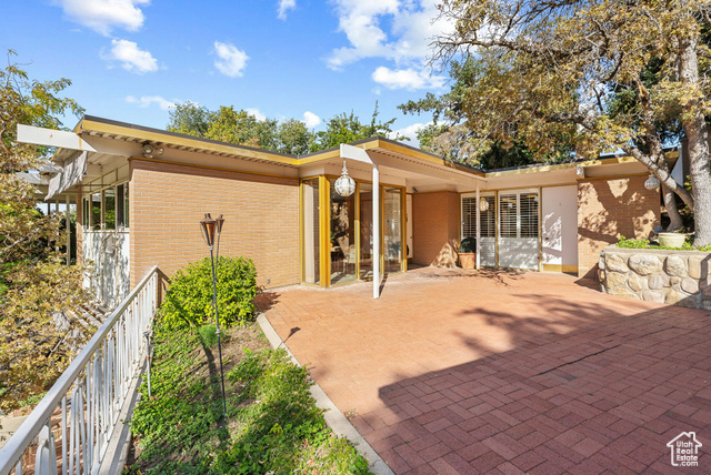 Front view of house with a patio