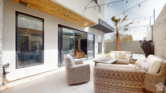 Exterior space with an outdoor hangout area