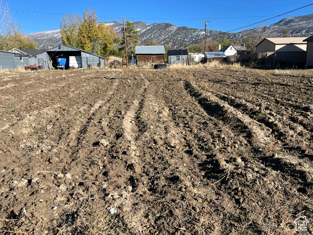 View of yard with a mountain view