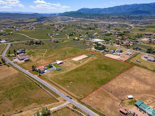 Drone / aerial view with a mountain view