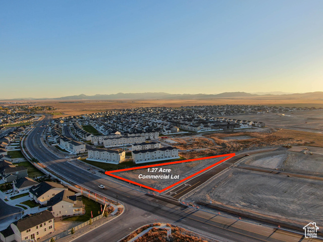 Aerial view at dusk with a mountain view