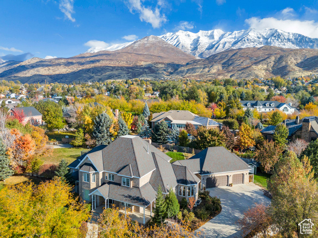 Aerial view featuring a mountain view