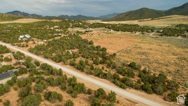 Aerial view featuring a mountain view