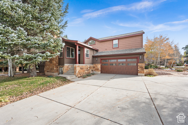 View of front of home with a garage