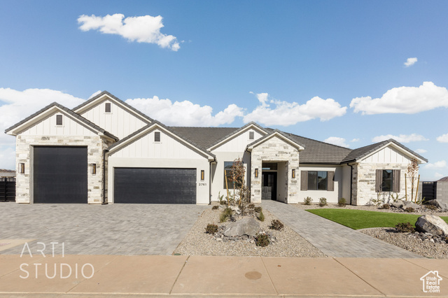 Modern farmhouse style home with a garage