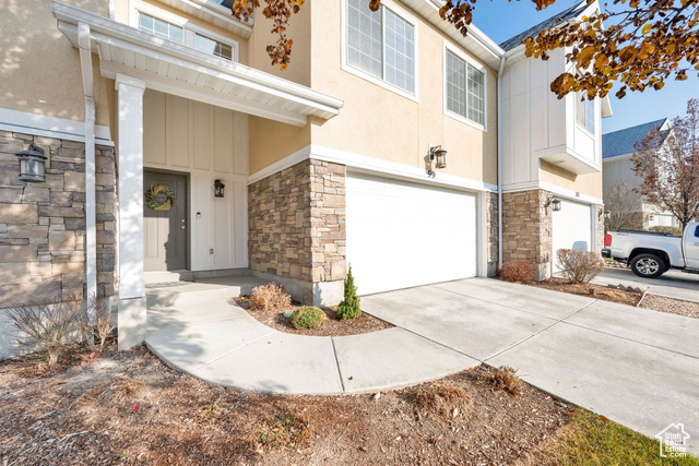 Exterior space featuring a garage