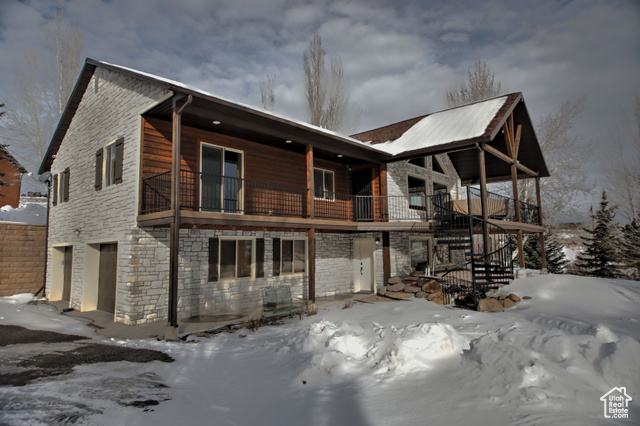 Exterior space with a garage