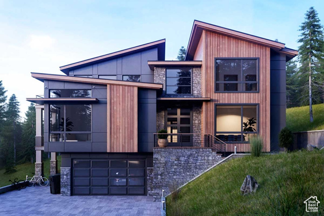 Modern home with a front yard