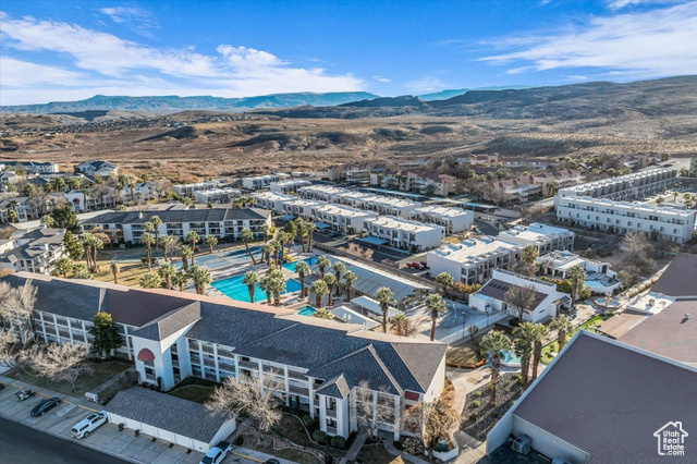 Drone / aerial view with a mountain view