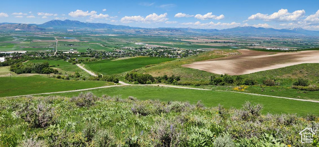 Birds eye view of property with a mountain view