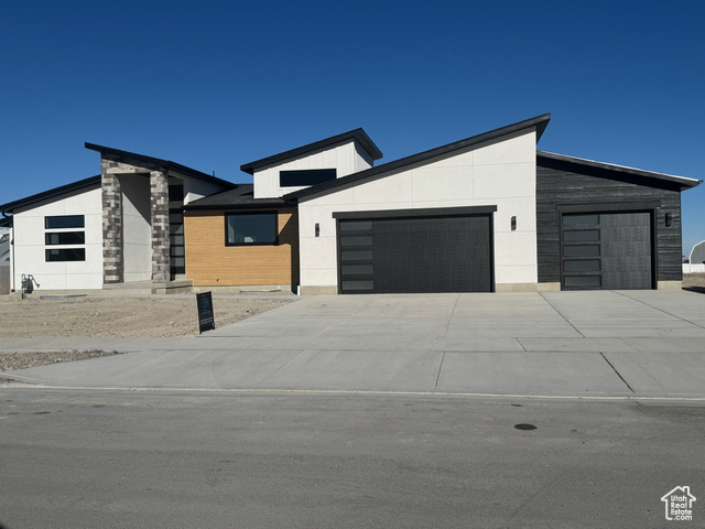 Contemporary home with a 3 car garage