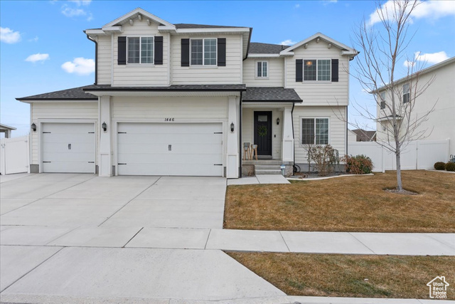 With direct backyard access to a city park, this meticulously maintained 6-bedroom, 3.5-bath home blends modern design with everyday comfort. Whether you're hosting a summer BBQ by the pickle ball courts and pavilion or unwinding on your private pergola-covered patio, this home offers a lifestyle of convenience and connection.  Step inside to find 9-ft ceilings, laminate wood floors, and a cozy gas fireplace-the perfect backdrop for both relaxing evenings and lively gatherings. The gourmet kitchen features dual pantries, ample counter space, and sleek appliances to make meal prep a breeze. A front office/den space adds versatility for remote work or creative pursuits.  Upstairs, the spacious primary suite boasts vaulted ceilings, a spa-like bath and separate tub & shower, and a spacious walk-in closet.  There are three well-sized additional bedrooms, a loft/den area, and laundry room.   The fully finished basement adds extra living space with 2 additional bedrooms and 1 full bath. The fully fenced backyard offers a pergola, built-in trampoline, and garden boxes. Easy access to the freeway, shopping, and restaurants. Complete with a 3-car garage and RV parking, this home is a must-see!