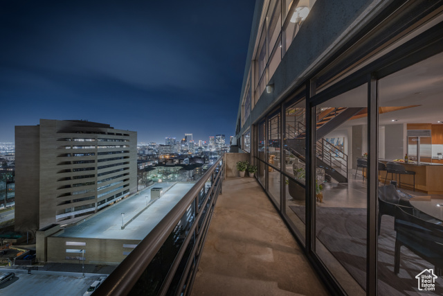 View of balcony at twilight