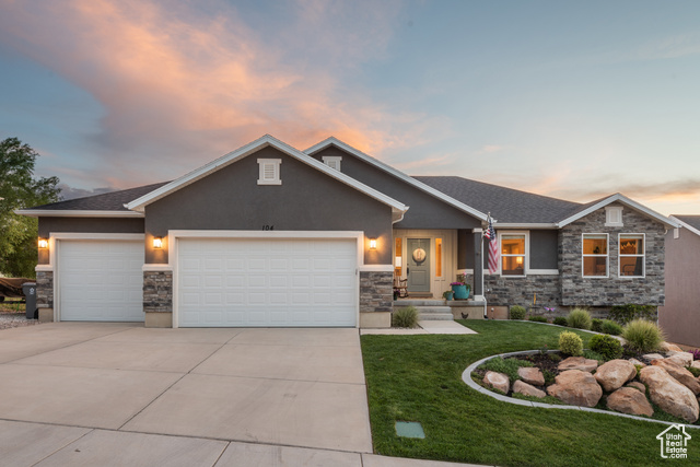 104 S 1250 E Santaquin, Utah **OPEN HOUSE SATURDAY, MAY 31st @ 11:00-1:00pm** Views, Views, VIEWS!!!! Upgraded Floor Plan with Extended Kitchen, Garage, and Living Spaces. Beautiful Extended Kitchen with a Stainless Steel Sink and Refrigerator included! Master Bedroom includes a Walk-in Closet with Separate Tub/Shower and Oversized Tub in the Bathroom. Home includes a Daylight/Walk-Out Basement and 5 Bedrooms! Home Amenities include a Ring Doorbell, Water Softener, Home Humidifier, and Electric Fireplace. Great Extra Deep, Oversized, 3 Car Garage with a 60 Amp Electric Car Charger, and Storage Space. A Rare Flat Yard and Gorgeous Views makes this Home a Must See!!