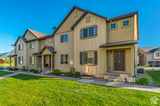 1909 E 280 S Spanish Fork, Utah This spacious 3 bedroom 3 bathroom townhome is located in a desirable neighborhood and features a 2 car garage with built-in cabinets for extra storage. Thoughtful updates throughout including new flooring and plush carpeting enhance its charm and livability. The main level offers an inviting living area and a welcoming dining space perfect for gatherings. The unfinished basement provides endless potential for a family room home gym play area or anything else you envision. Enjoy outdoor green space ideal for relaxing or play along with the benefit of nearby shopping dining parks and schools. Whether you're entertaining relaxing or exploring the area this home offers the perfect blend of retreat and accessibility. Schedule a private showing today! Square footage figures are provided as a courtesy estimate only. Buyer is advised to obtain an independent measurement. Owner/Agent.