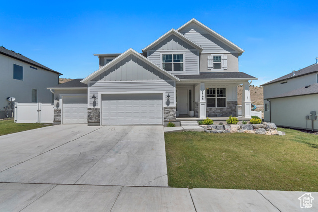 7366 N GOLDEN SUMMIT DR Eagle Mountain, Utah This stunning 4 bed, 2.5 bath home in East Eagle Mountain sits on a private road with no front or back neighbors, surrounded by gorgeous mountain views. Built in 2022, it feels like new with finished landscaping, vaulted ceilings, quartz countertops, full interior upgrades, and solar. No HOA! The family-friendly neighborhood and quiet private road make it perfect for kids. Come see your new home! Square footage figures are provided as a courtesy estimate only and were obtained from previous appraisal. Buyer is advised to obtain an independent measurement.