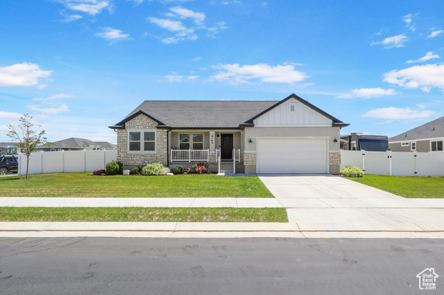 4764 N GUNSIGHT PEAK DR Eagle Mountain, Utah **Open house Saturday June 14 12pm-2pm**Welcome to your new home, where you won't have to wait for construction to finish! Enjoy a fully landscaped backyard, perfect for all your gatherings, complete with a spacious attached wooden awning and lots of space for your outdoor toys and RV. The open-concept floor plan is complemented by KitchenAid appliances and LG Fridge. Plus, there's a large basement offering plenty of room for expansion. Tankless water heater and water softener. 30 Amp Plug for your RV. Square footage figures are provided as a courtesy estimate only and were obtained from County records. Buyer is advised to obtain an independent measurement.